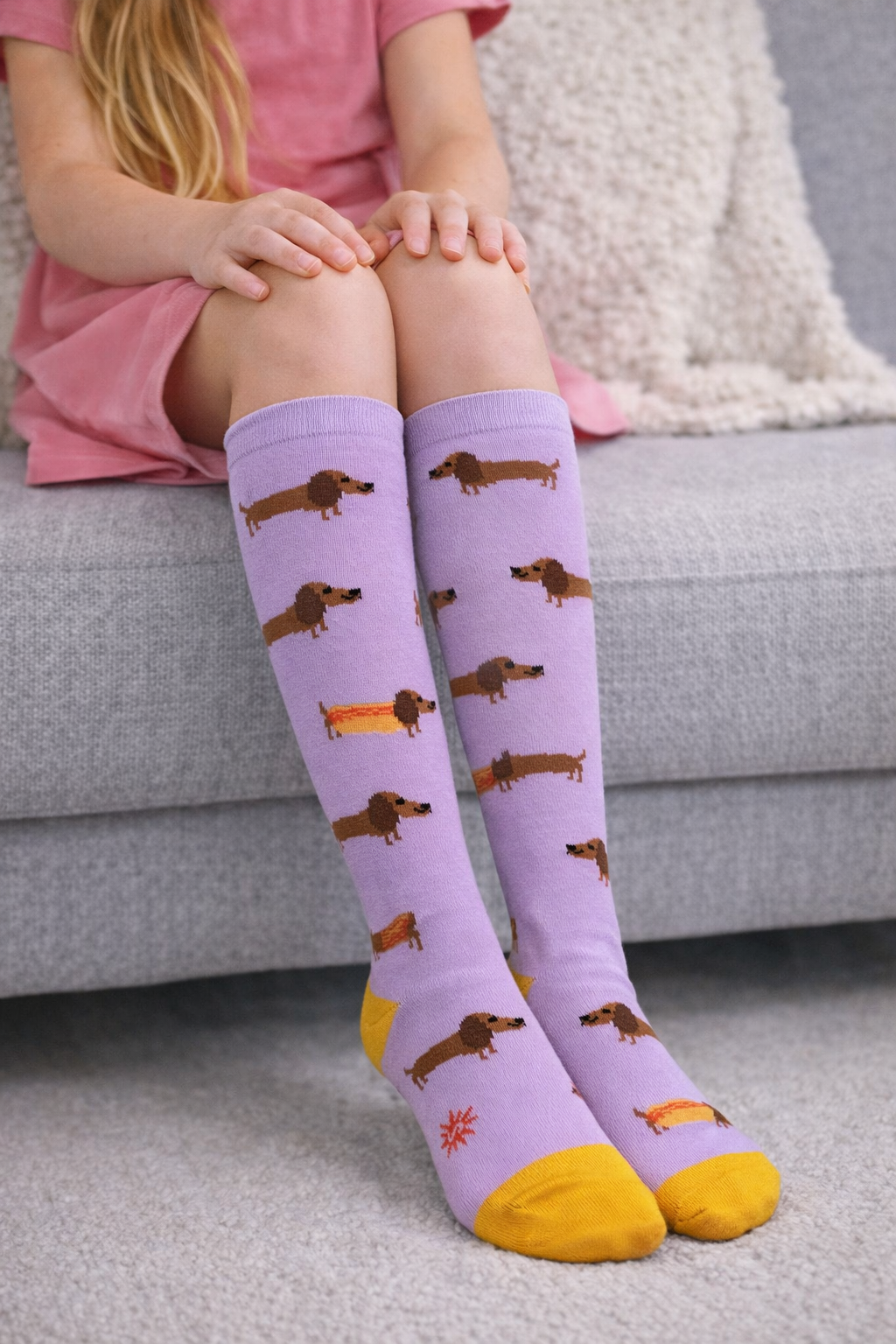 Girls Youth Knee High Socks, Cute Bicycle Pattern Knee-Length Socks for Kids, Soft & Comfortable Long Socks for Girls