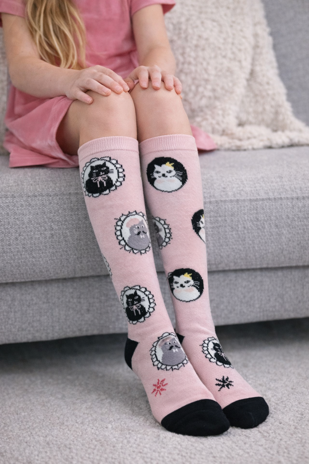 Girls Youth Knee High Socks, Cute Bicycle Pattern Knee-Length Socks for Kids, Soft & Comfortable Long Socks for Girls