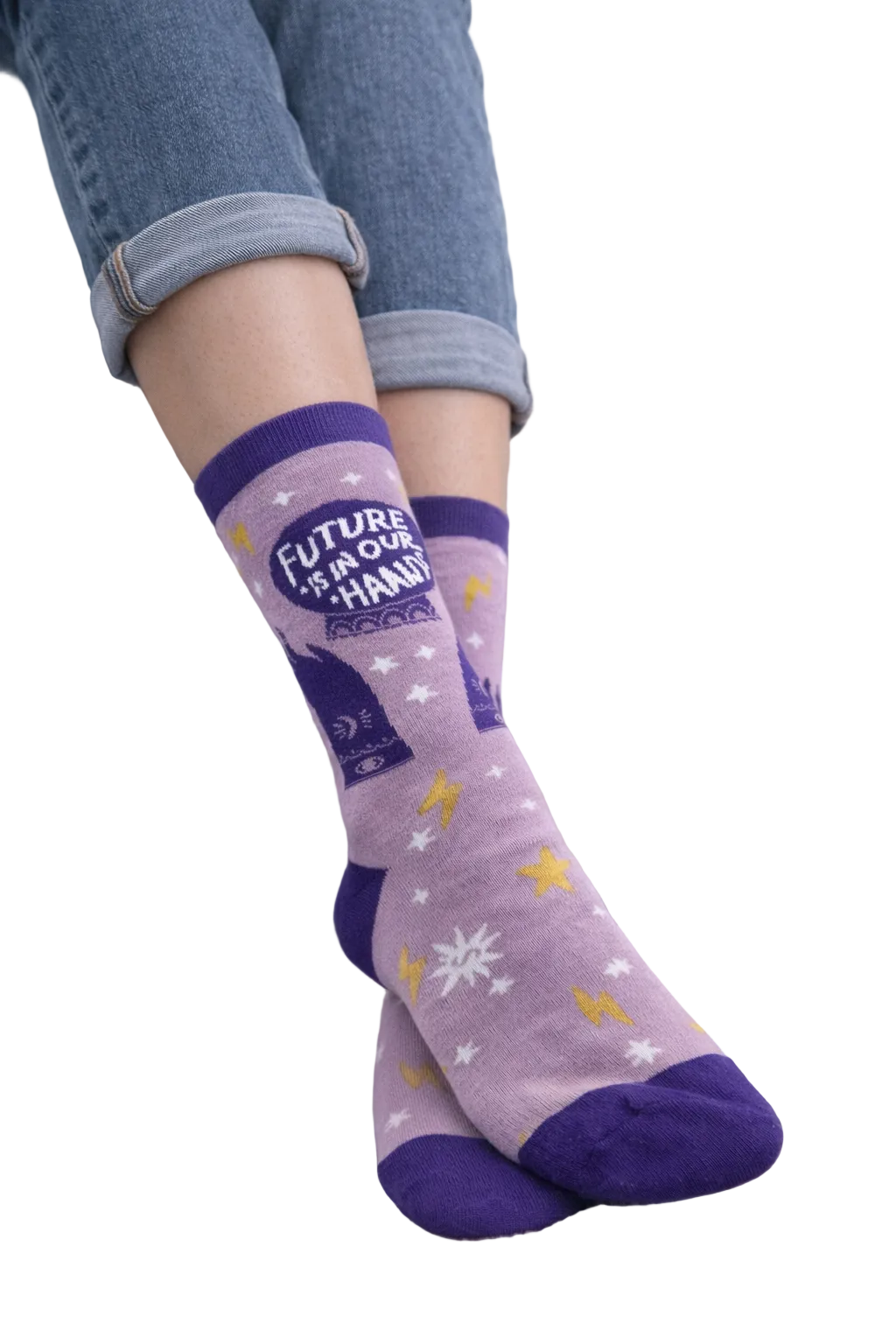 Women’s Crew Socks, Inspirational Quote Socks “Future Is In Our Hands”, Soft & Comfortable Casual Crew Socks for Women