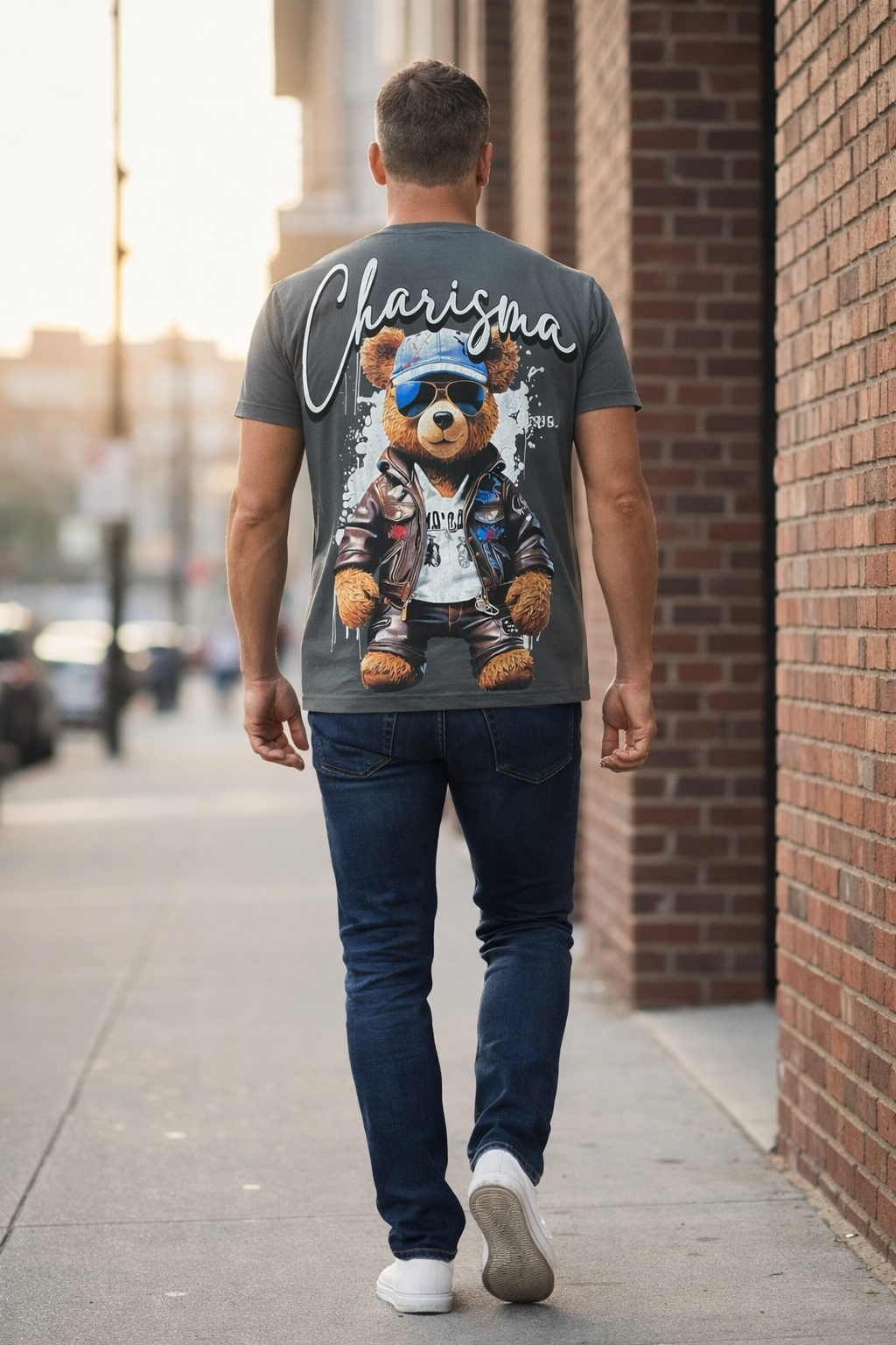 Men’s Fashion T-Shirt – Cotton Bear Design, Graphic Print, Casual Street Style