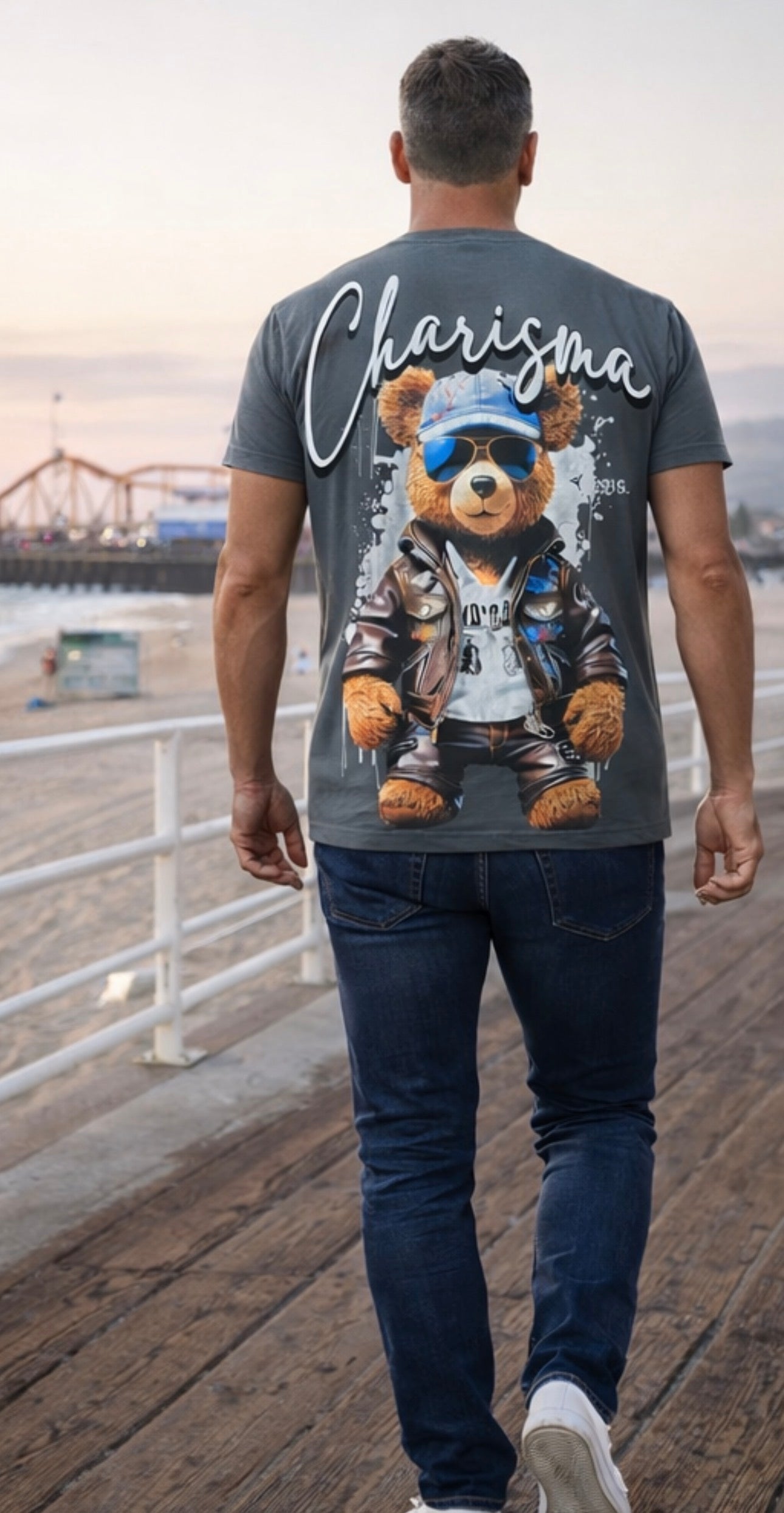 Men’s Fashion T-Shirt – Cotton Bear Design, Graphic Print, Casual Street Style