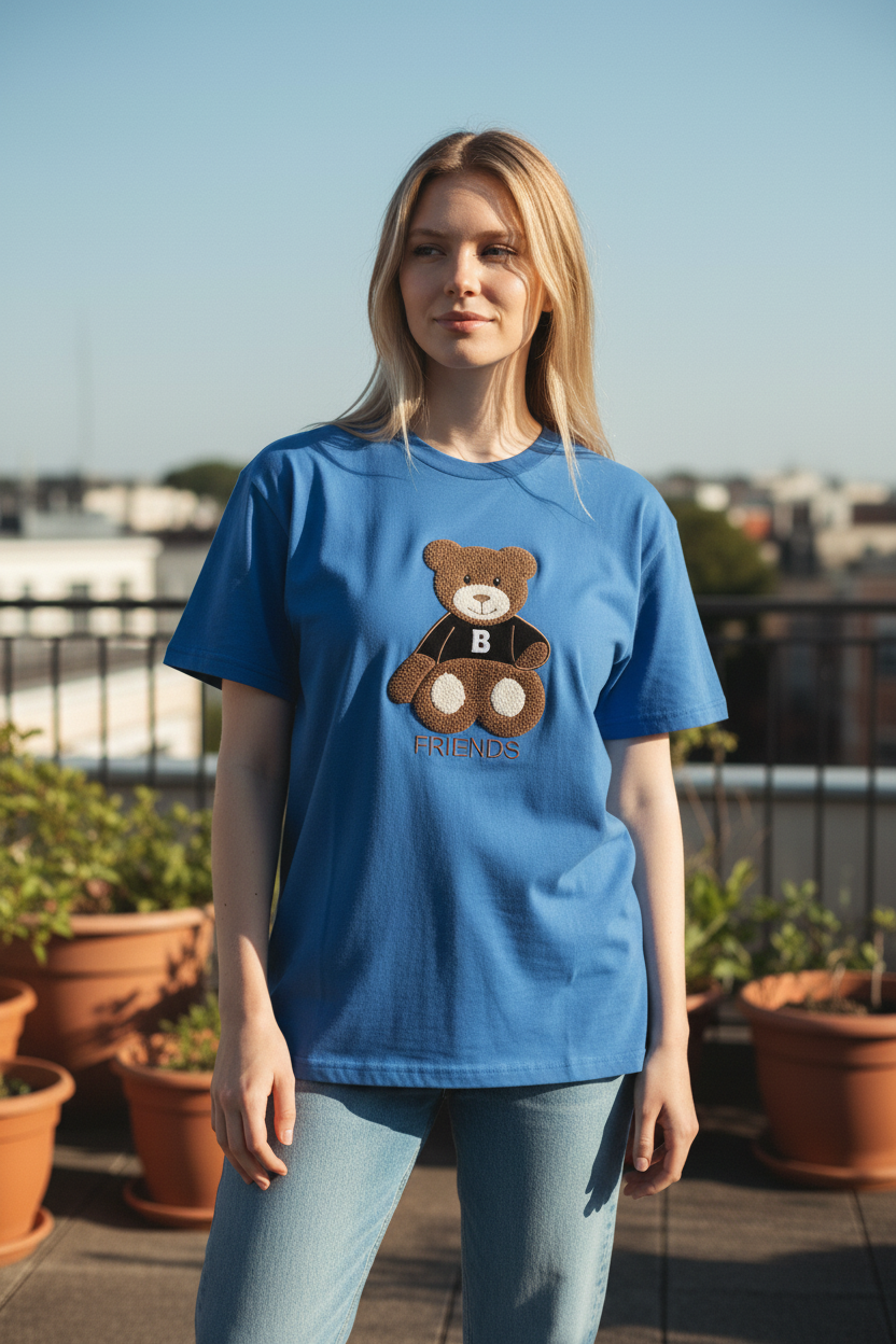 Unisex Fashion T-Shirt – Cotton Bear Design, Graphic Print, Casual Street Style