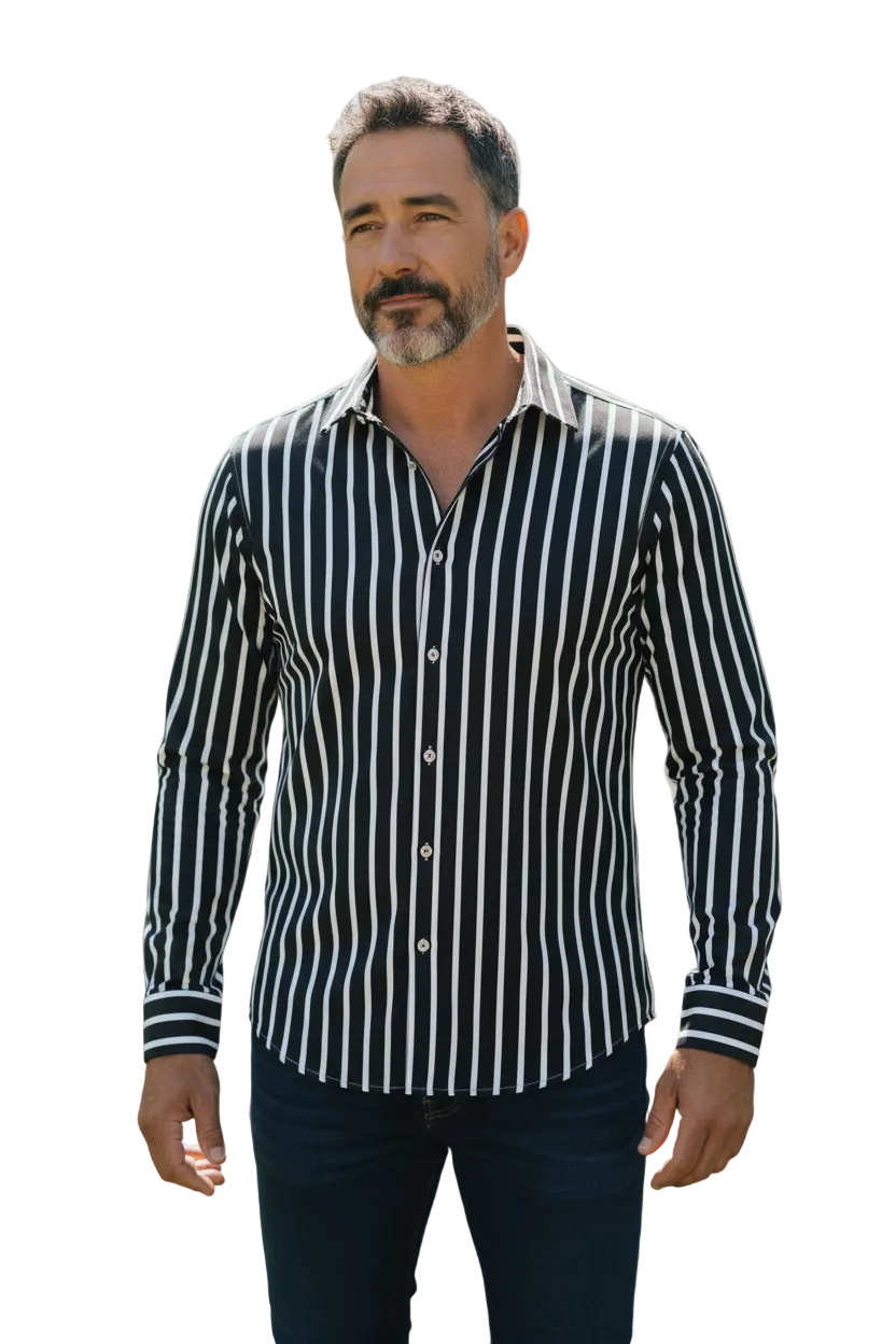 Men’s Fashion Shirt – Vertical Stripe Design, Slim Fit, Long Sleeve Casual Style