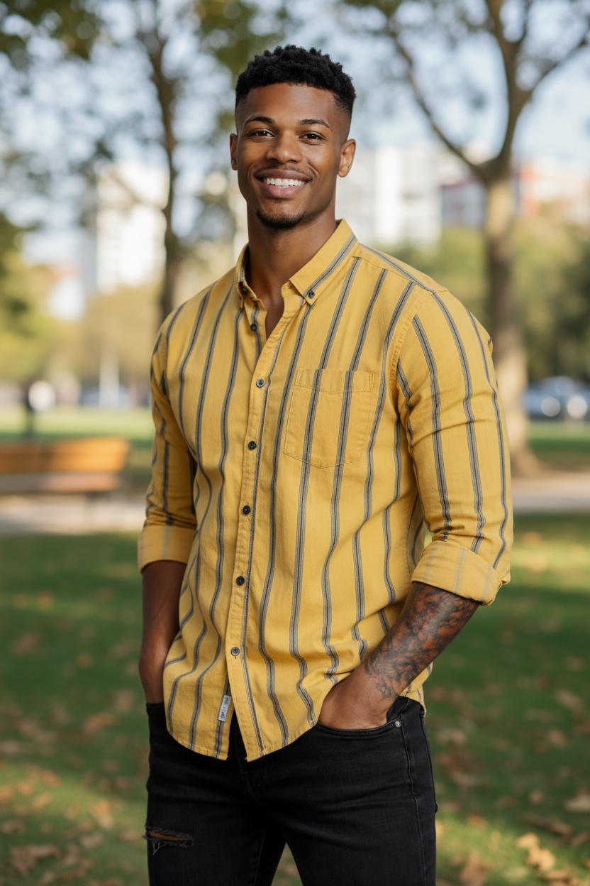 Men’s Fashion Shirt – Vertical Stripe Design, Slim Fit, Long Sleeve Casual Style