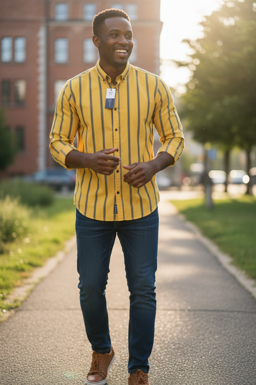 Men’s Fashion Shirt – Vertical Stripe Design, Slim Fit, Long Sleeve Casual Style