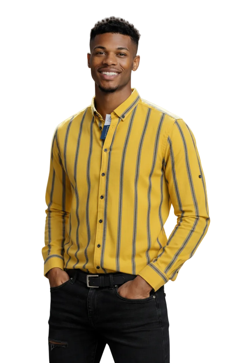 Men’s Fashion Shirt – Vertical Stripe Design, Slim Fit, Long Sleeve Casual Style