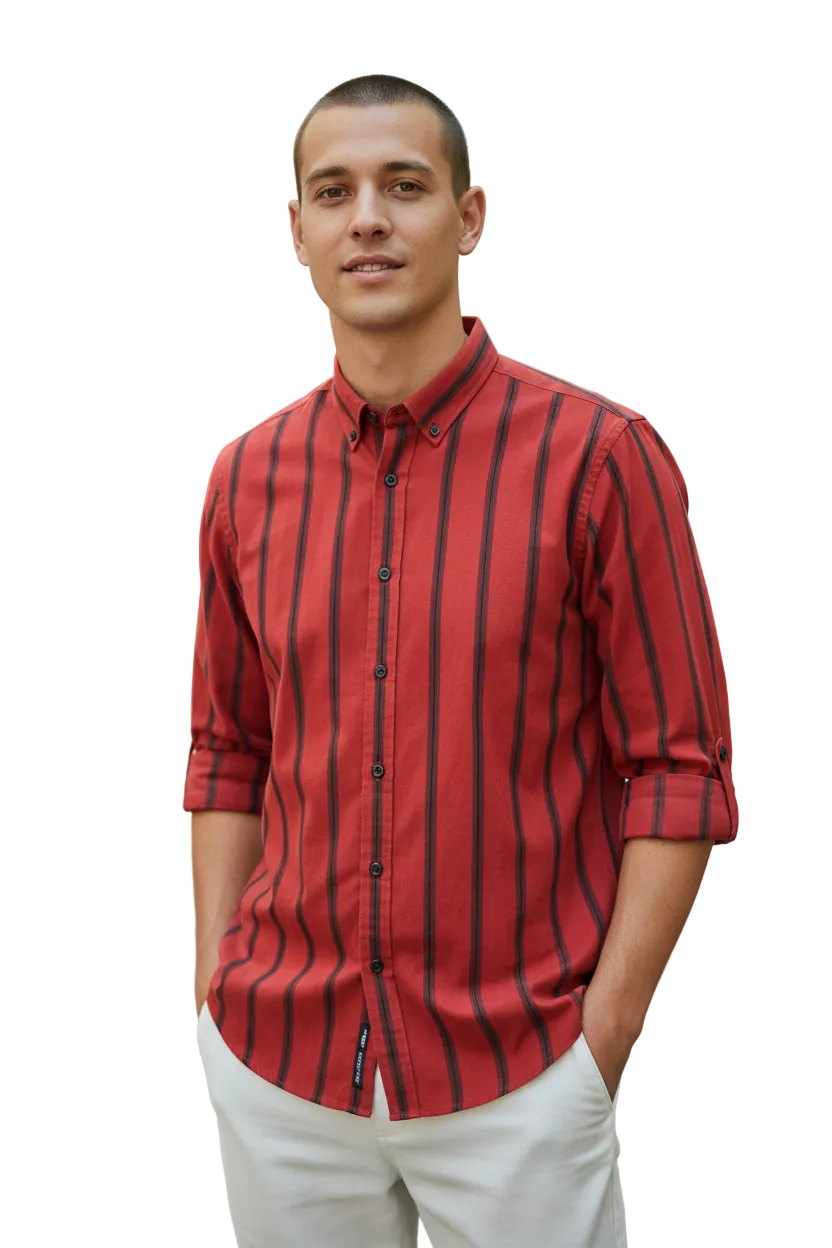 Men’s Fashion Shirt – Vertical Stripe Design, Slim Fit, Long Sleeve Casual Style