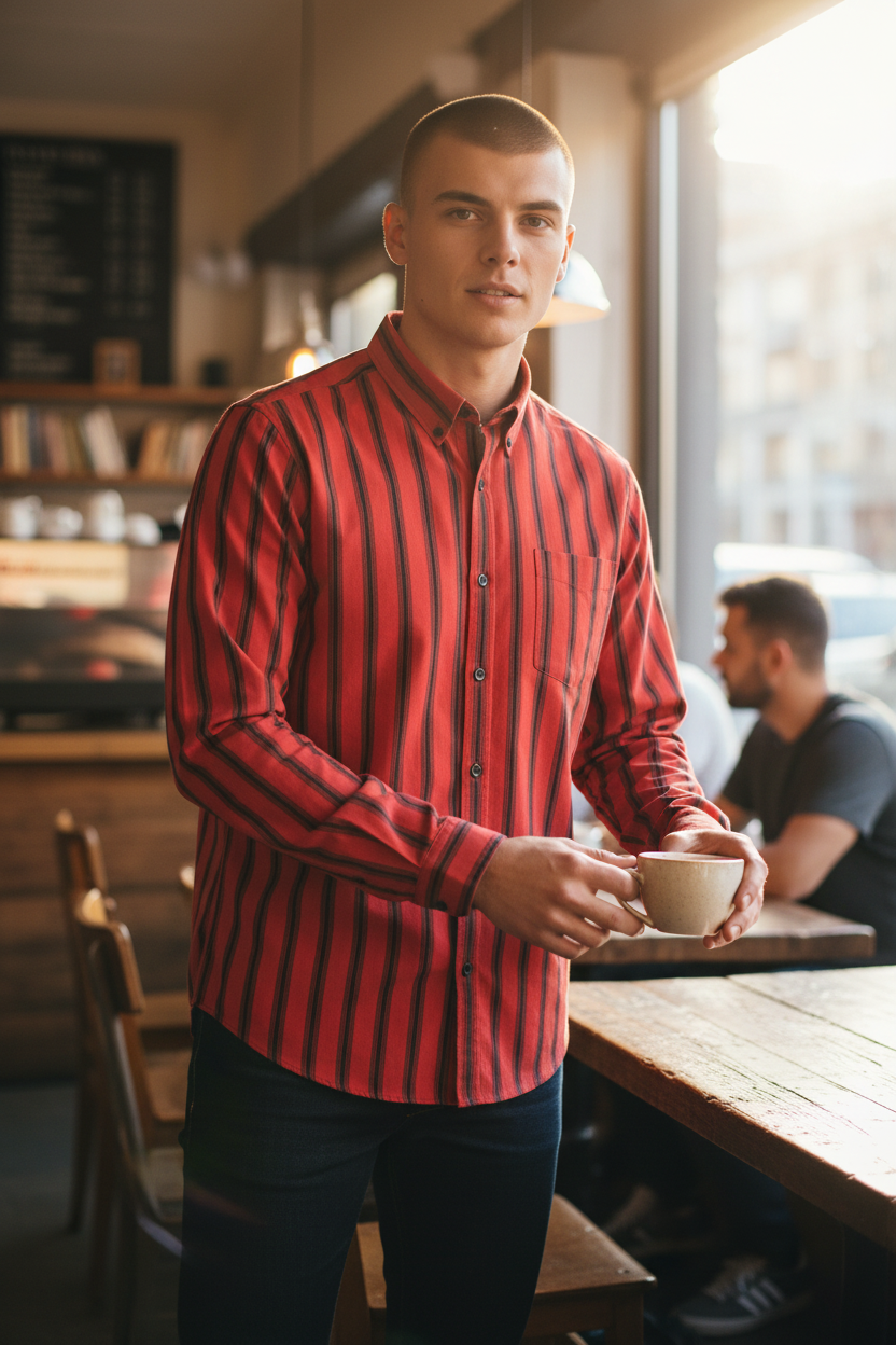 Men’s Fashion Shirt – Vertical Stripe Design, Slim Fit, Long Sleeve Casual Style