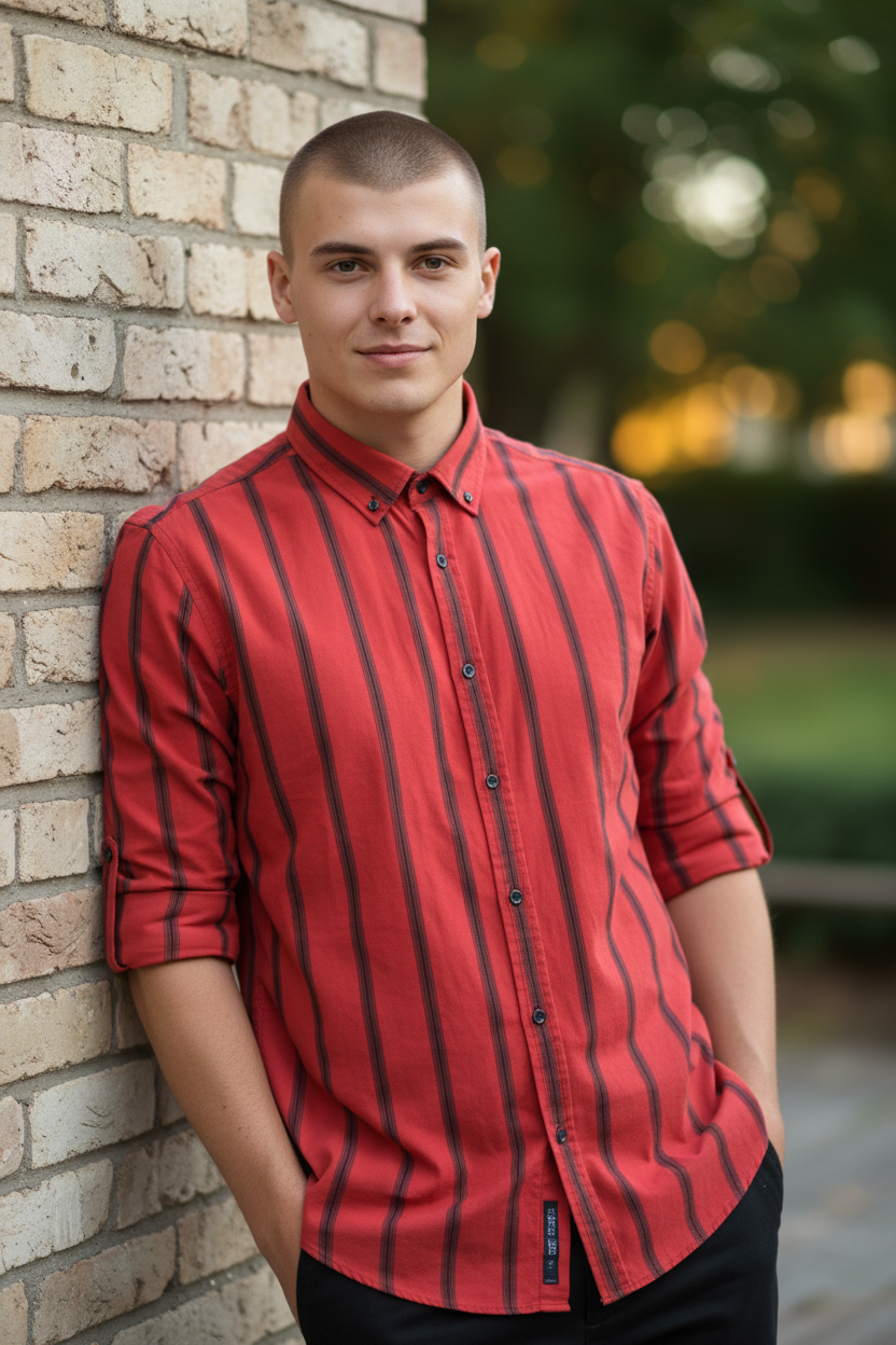 Men’s Fashion Shirt – Vertical Stripe Design, Slim Fit, Long Sleeve Casual Style