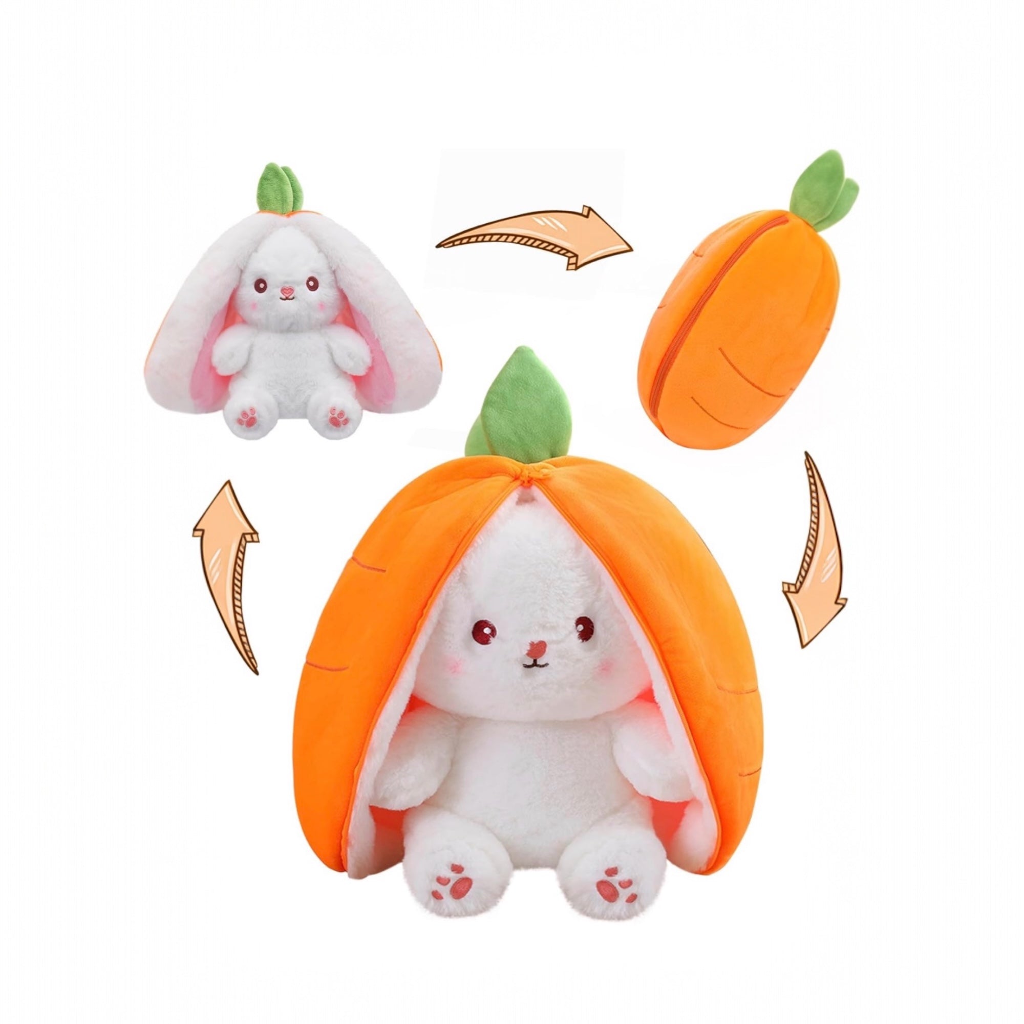 Reversible Carrot Bunny Plush Toy – 2-in-1 Flip Design Soft Stuffed Rabbit Doll, Cute Huggable Plush for Kids & Gifts, 10 Inch