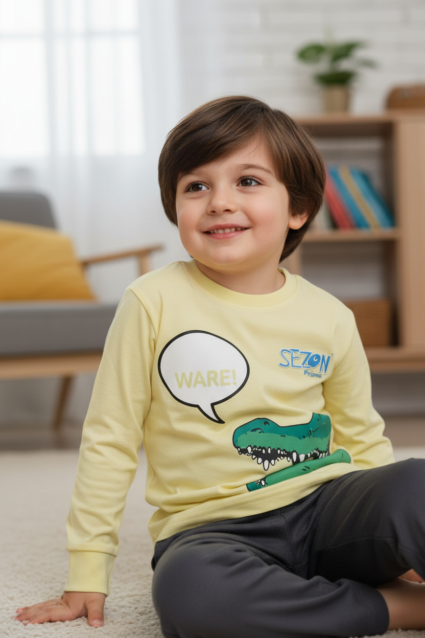 Boys 100% Cotton Pajama Set – Ultra Soft Breathable Kids Sleepwear – Short Sleeve Top & Long Pants – Comfortable Lightweight PJs for Toddler & Big Boys