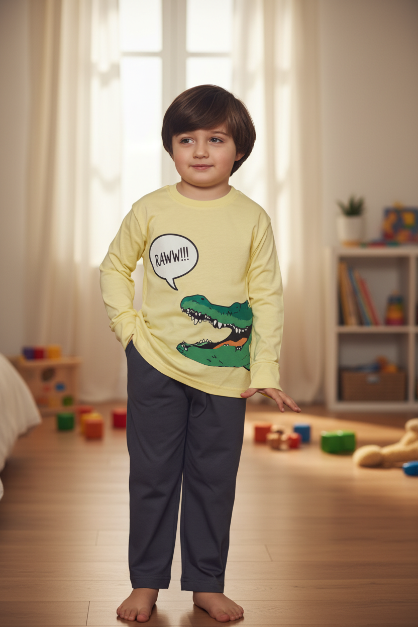 Boys 100% Cotton Pajama Set – Ultra Soft Breathable Kids Sleepwear – Short Sleeve Top & Long Pants – Comfortable Lightweight PJs for Toddler & Big Boys