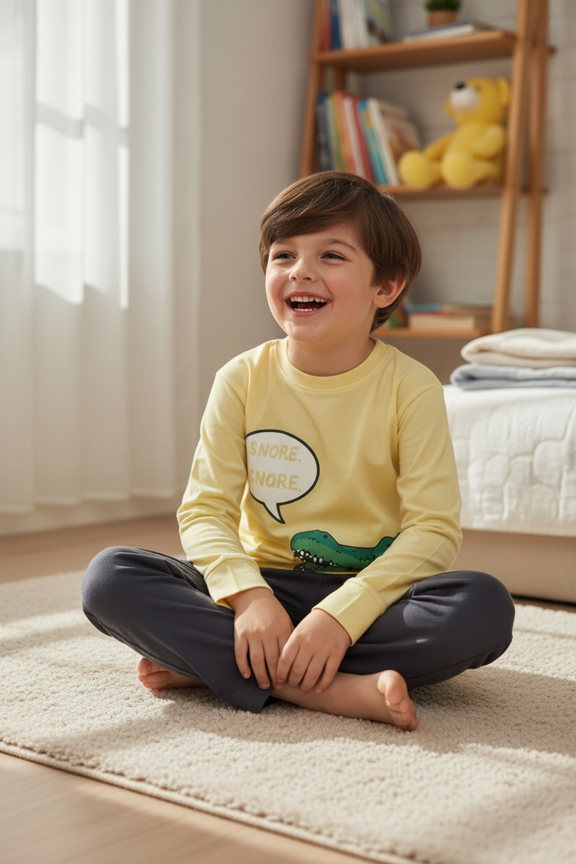 Boys 100% Cotton Pajama Set – Ultra Soft Breathable Kids Sleepwear – Short Sleeve Top & Long Pants – Comfortable Lightweight PJs for Toddler & Big Boys