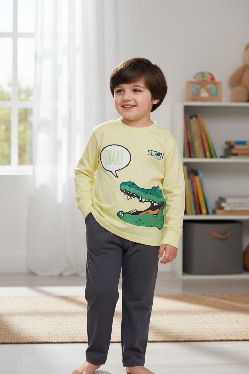 Boys 100% Cotton Pajama Set – Ultra Soft Breathable Kids Sleepwear – Short Sleeve Top & Long Pants – Comfortable Lightweight PJs for Toddler & Big Boys