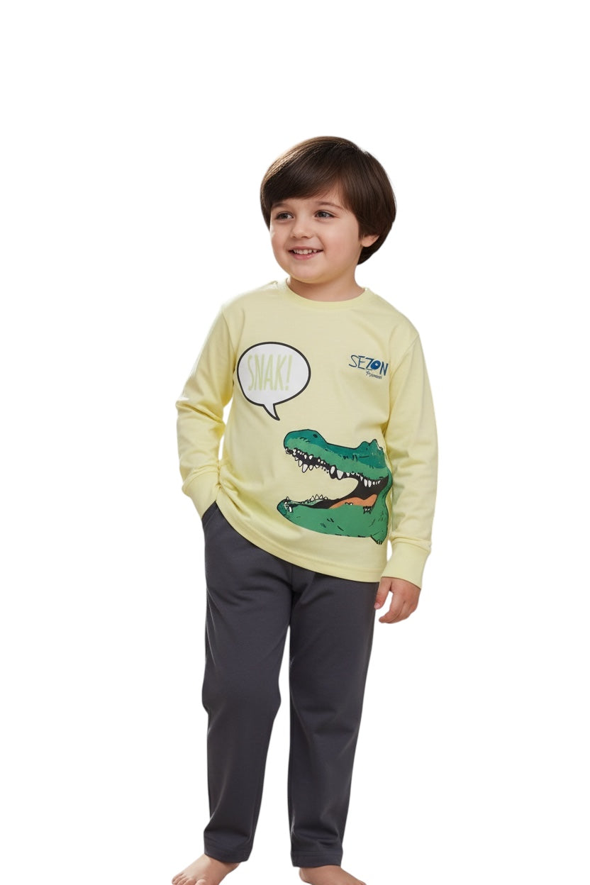 Boys 100% Cotton Pajama Set – Ultra Soft Breathable Kids Sleepwear – Short Sleeve Top & Long Pants – Comfortable Lightweight PJs for Toddler & Big Boys