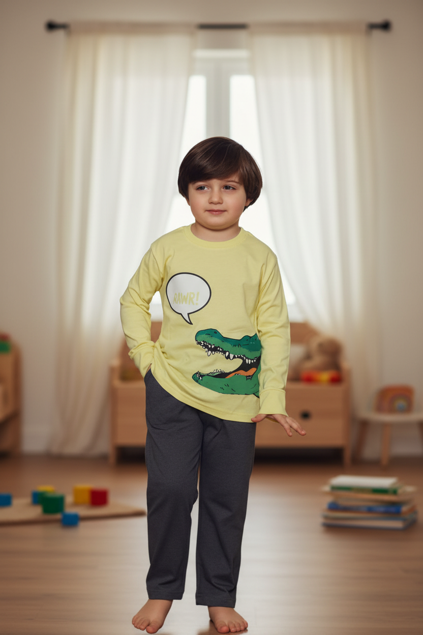 Boys 100% Cotton Pajama Set – Ultra Soft Breathable Kids Sleepwear – Short Sleeve Top & Long Pants – Comfortable Lightweight PJs for Toddler & Big Boys
