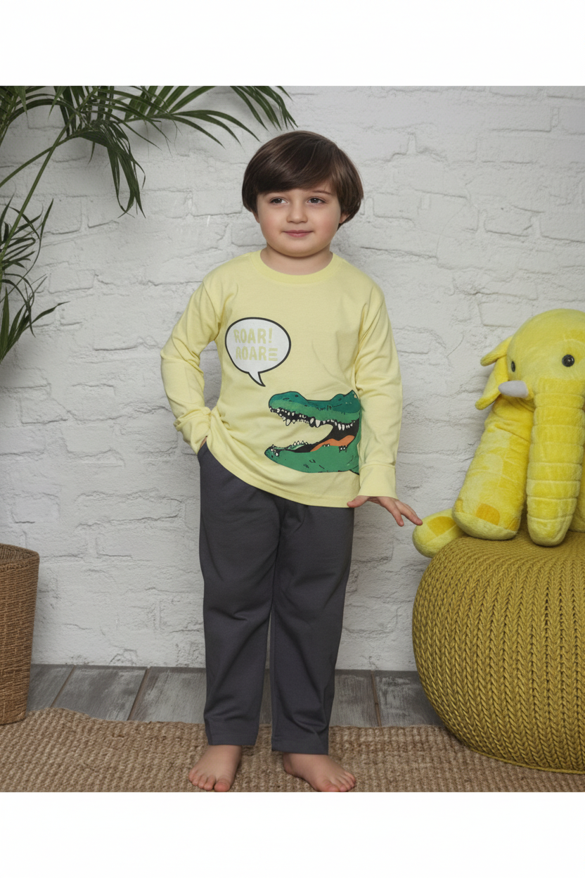 Boys 100% Cotton Pajama Set – Ultra Soft Breathable Kids Sleepwear – Short Sleeve Top & Long Pants – Comfortable Lightweight PJs for Toddler & Big Boys