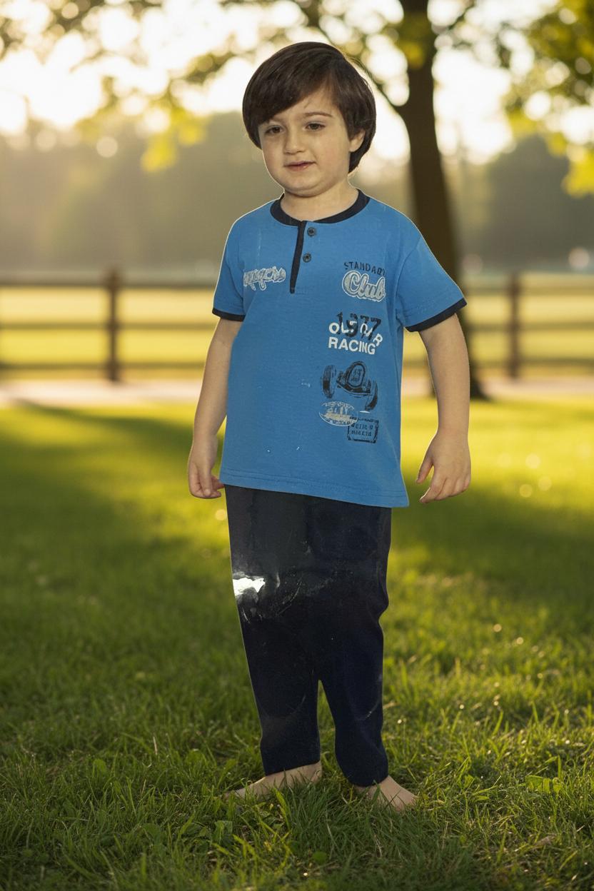 Boys 100% Cotton Pajama Set – Ultra Soft Breathable Kids Sleepwear – Short Sleeve Top & Long Pants – Comfortable Lightweight PJs for Toddler & Big Boys