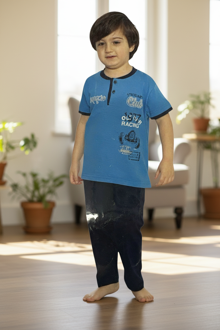 Boys 100% Cotton Pajama Set – Ultra Soft Breathable Kids Sleepwear – Short Sleeve Top & Long Pants – Comfortable Lightweight PJs for Toddler & Big Boys
