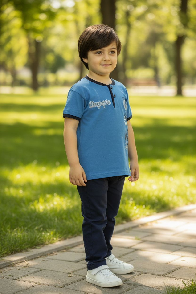 Boys 100% Cotton Pajama Set – Ultra Soft Breathable Kids Sleepwear – Short Sleeve Top & Long Pants – Comfortable Lightweight PJs for Toddler & Big Boys