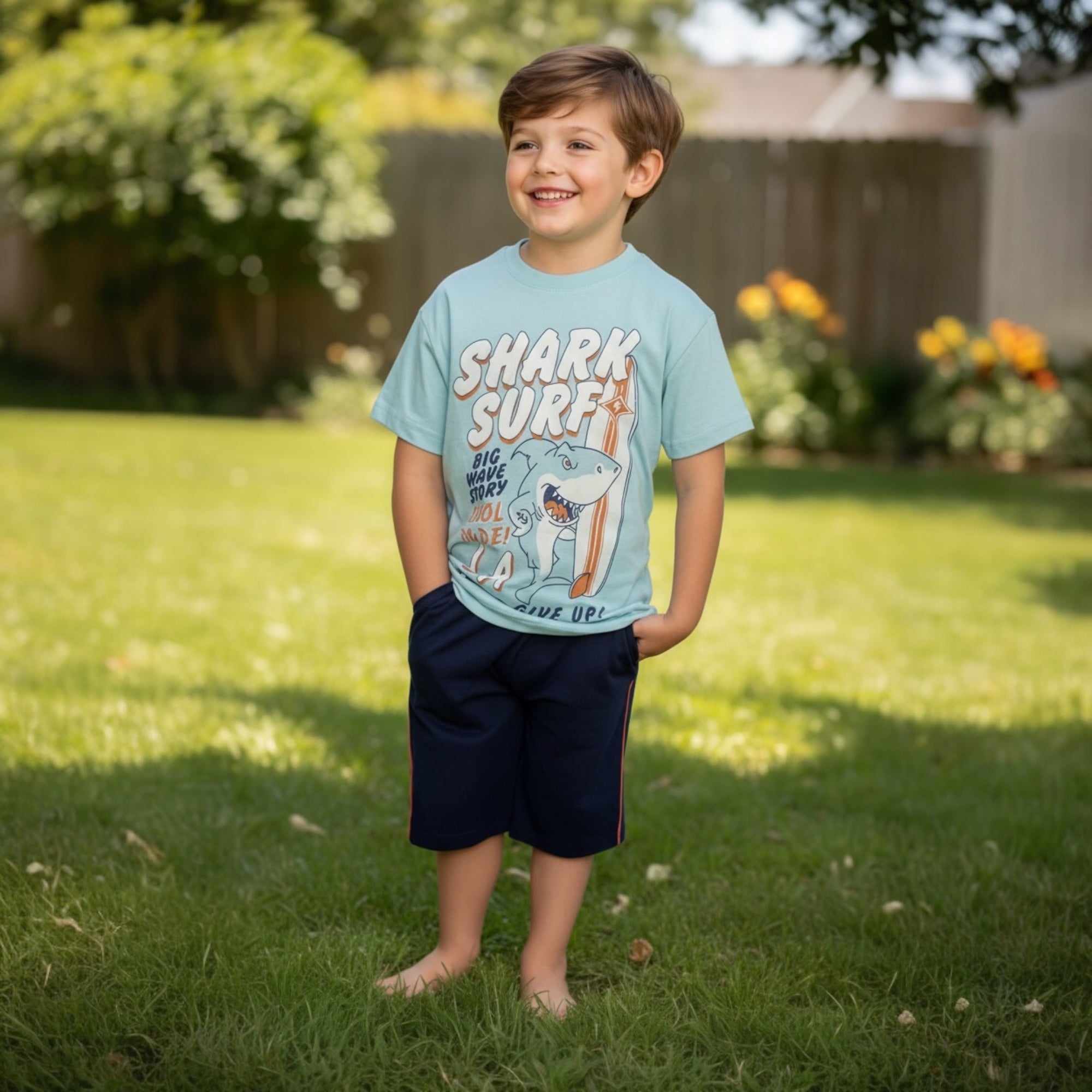Boys 100% Cotton Pajama Set – Ultra Soft Breathable Kids Sleepwear – Short Sleeve Top & Long Pants – Comfortable Lightweight PJs for Toddler & Big Boys