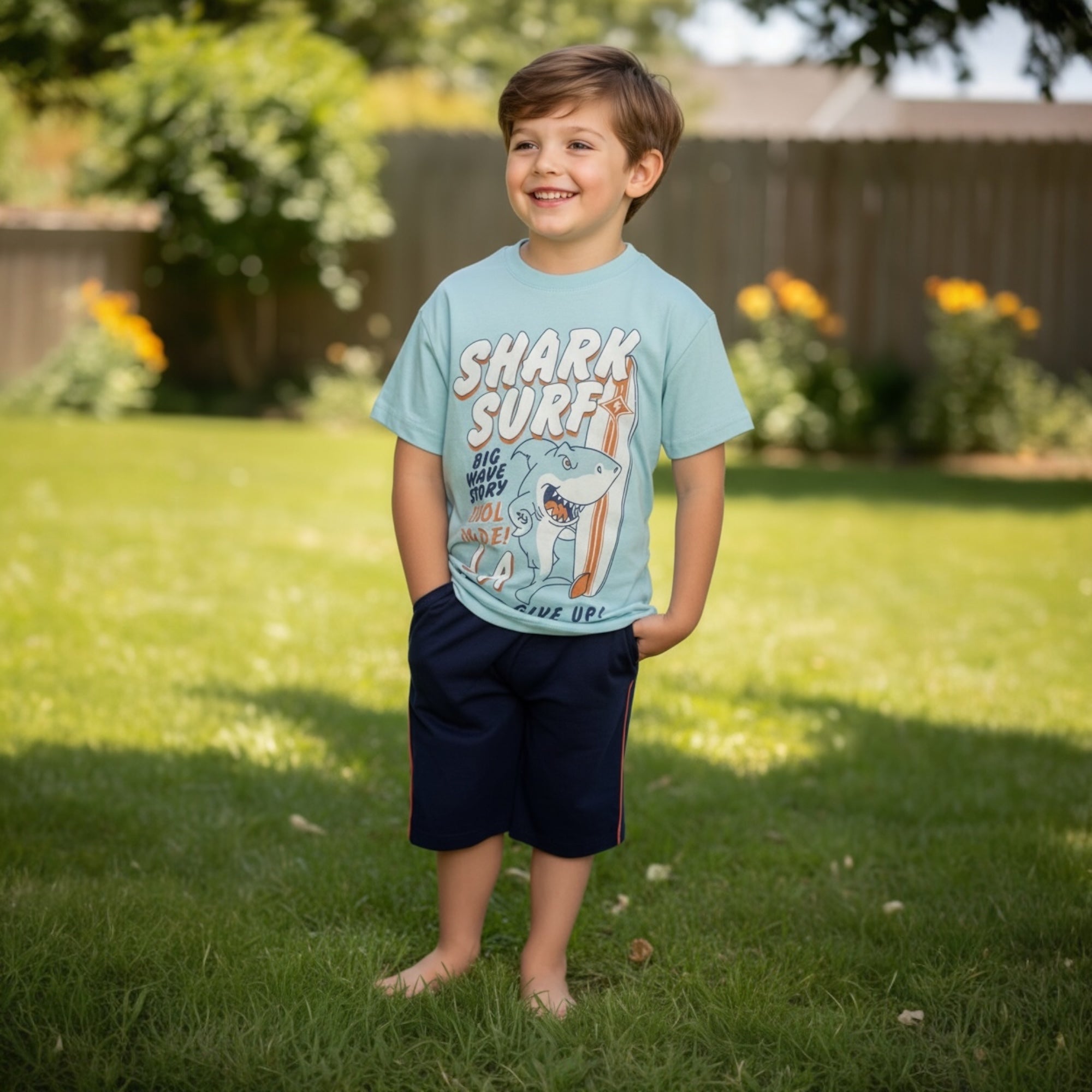 Boys 100% Cotton Pajama Set – Ultra Soft Breathable Kids Sleepwear – Short Sleeve Top & Long Pants – Comfortable Lightweight PJs for Toddler & Big Boys