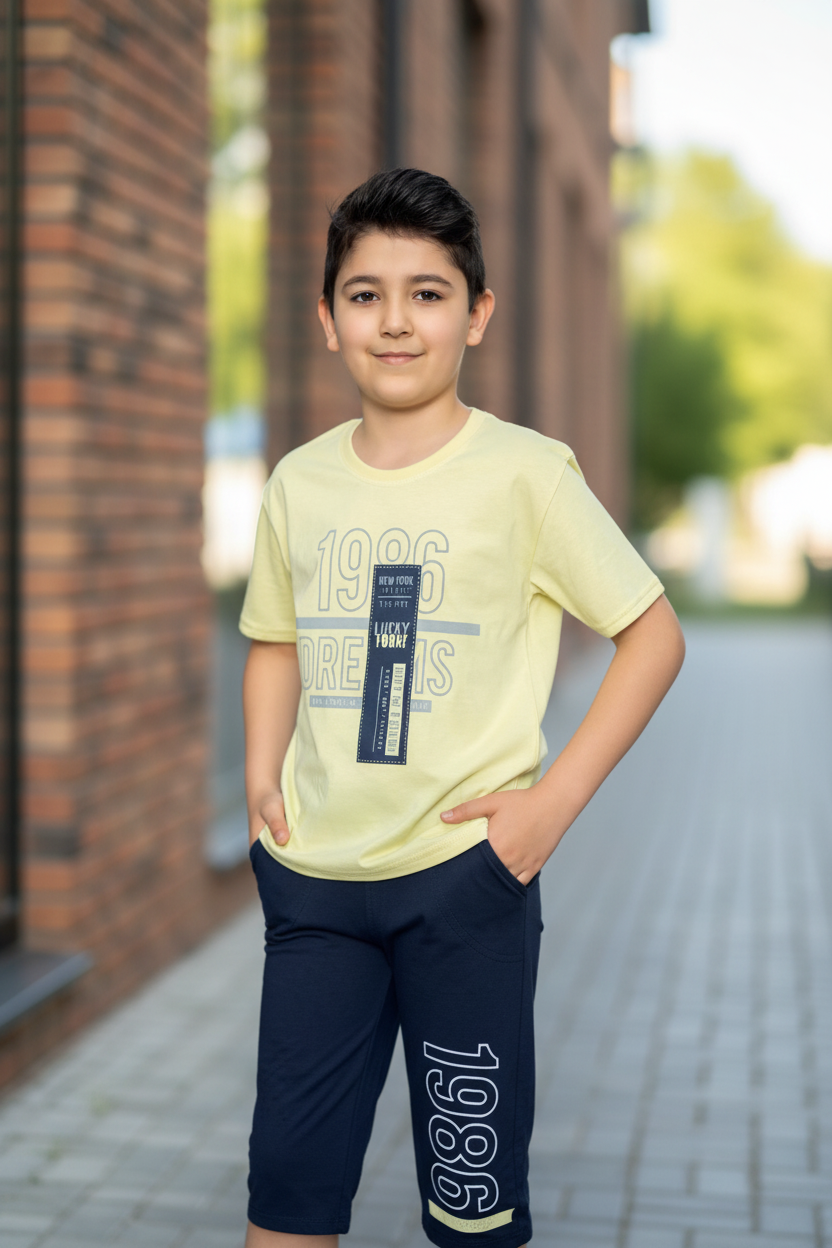 Boys 100% Cotton Pajama Set – Ultra Soft Breathable Kids Sleepwear – Short Sleeve Top & Long Pants – Comfortable Lightweight PJs for Toddler & Big Boys