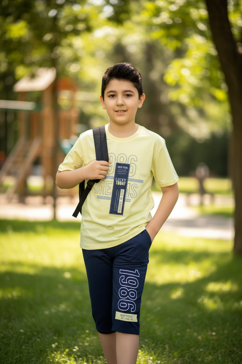Boys 100% Cotton Pajama Set – Ultra Soft Breathable Kids Sleepwear – Short Sleeve Top & Long Pants – Comfortable Lightweight PJs for Toddler & Big Boys