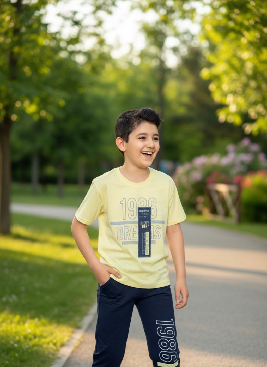 Boys 100% Cotton Pajama Set – Ultra Soft Breathable Kids Sleepwear – Short Sleeve Top & Long Pants – Comfortable Lightweight PJs for Toddler & Big Boys