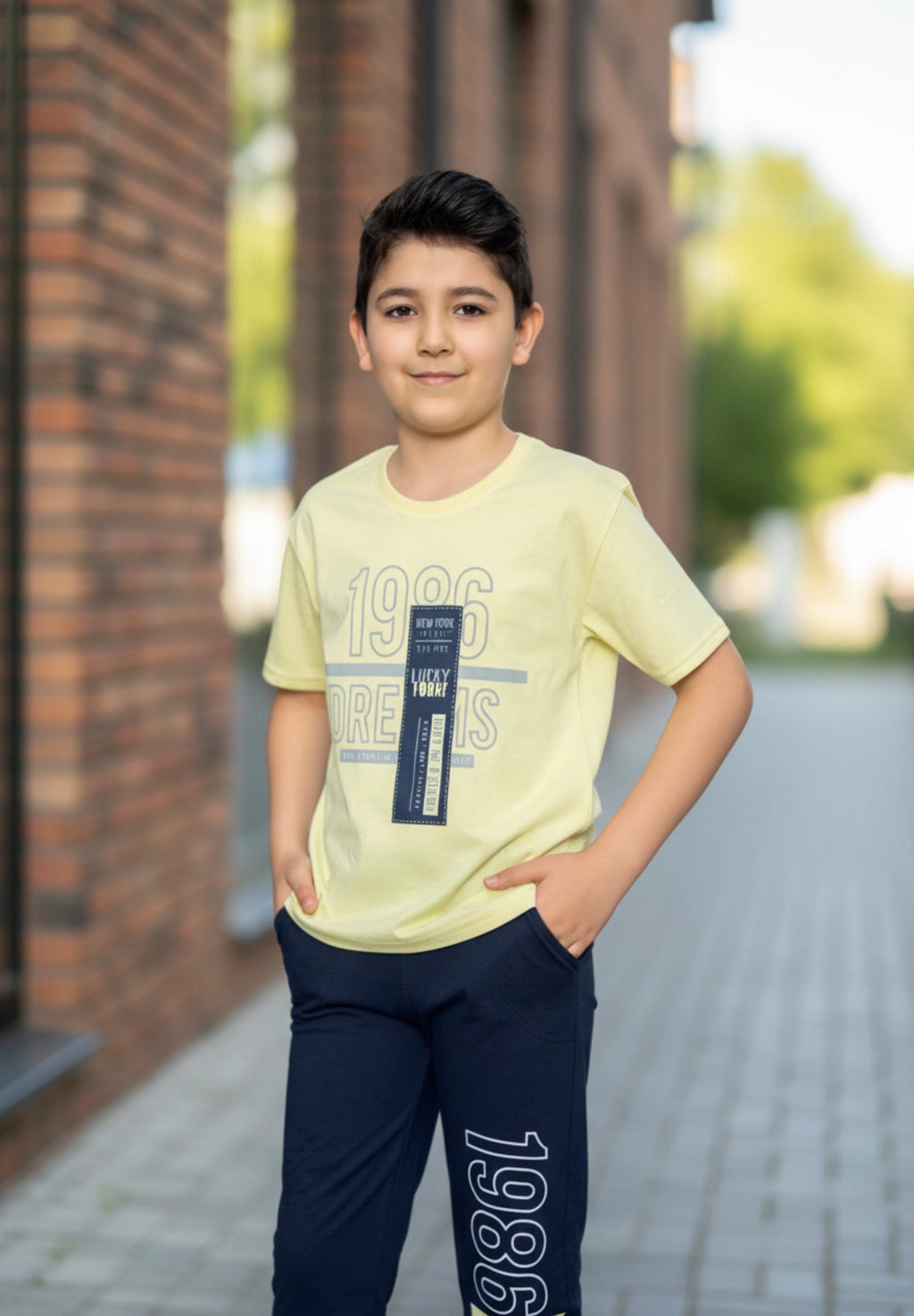 Boys 100% Cotton Pajama Set – Ultra Soft Breathable Kids Sleepwear – Short Sleeve Top & Long Pants – Comfortable Lightweight PJs for Toddler & Big Boys