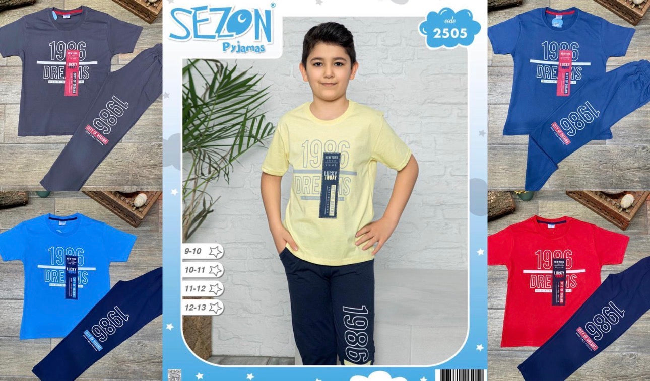 Boys 100% Cotton Pajama Set – Ultra Soft Breathable Kids Sleepwear – Short Sleeve Top & Long Pants – Comfortable Lightweight PJs for Toddler & Big Boys