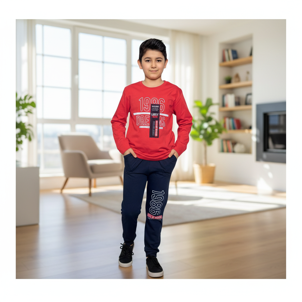Boys 100% Cotton Pajama Set – Ultra Soft Breathable Kids Sleepwear – Short Sleeve Top & Long Pants – Comfortable Lightweight PJs for Toddler & Big Boys