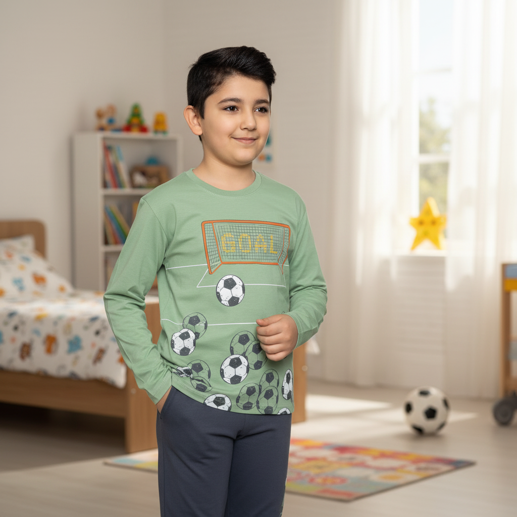 Boys 100% Cotton Pajama Set – Ultra Soft Breathable Kids Sleepwear – Short Sleeve Top & Long Pants – Comfortable Lightweight PJs for Toddler & Big Boys