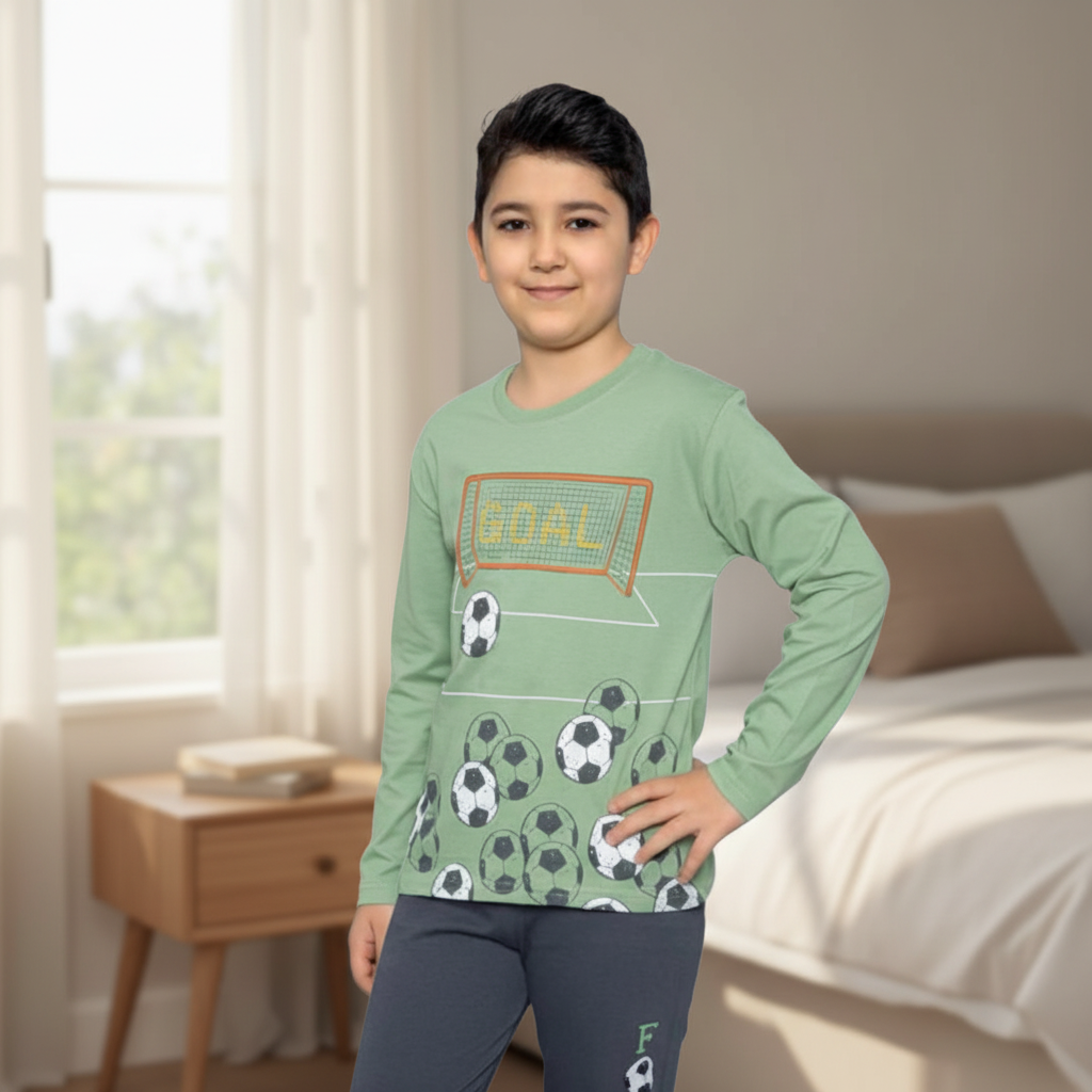 Boys 100% Cotton Pajama Set – Ultra Soft Breathable Kids Sleepwear – Short Sleeve Top & Long Pants – Comfortable Lightweight PJs for Toddler & Big Boys