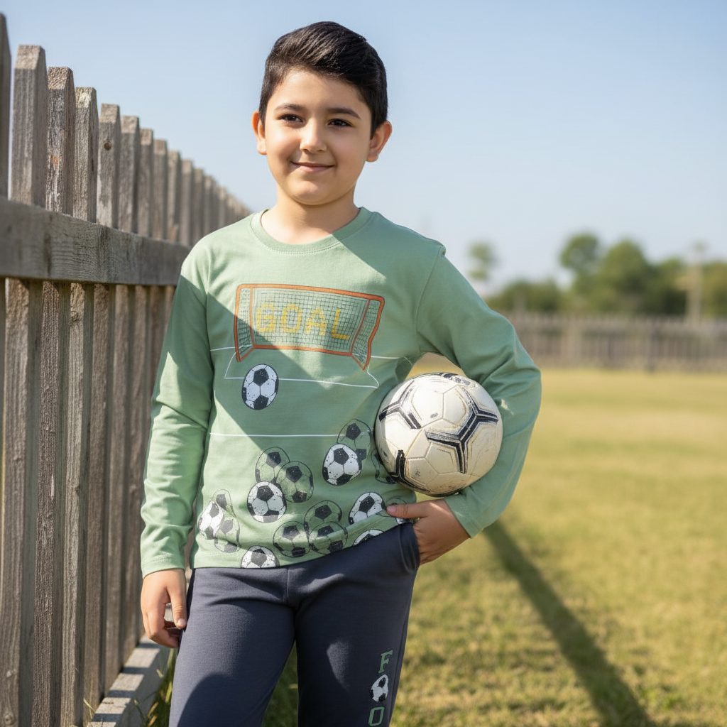 Boys 100% Cotton Pajama Set – Ultra Soft Breathable Kids Sleepwear – Short Sleeve Top & Long Pants – Comfortable Lightweight PJs for Toddler & Big Boys