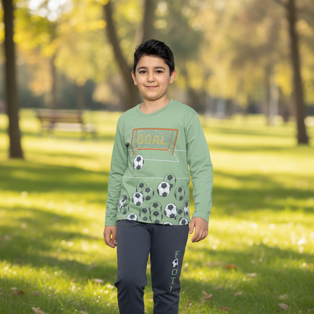 Boys 100% Cotton Pajama Set – Ultra Soft Breathable Kids Sleepwear – Short Sleeve Top & Long Pants – Comfortable Lightweight PJs for Toddler & Big Boys