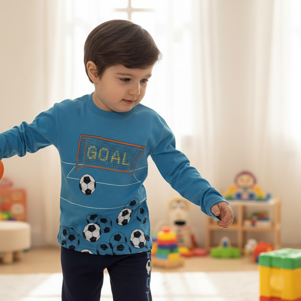 Boys 100% Cotton Pajama Set – Ultra Soft & Breathable Kids Sleepwear – Short Sleeve Top and Long Pants – Lightweight Comfortable PJs for Toddler & Big Boys