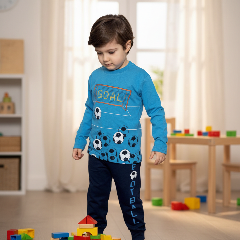 Boys 100% Cotton Pajama Set – Ultra Soft & Breathable Kids Sleepwear – Short Sleeve Top and Long Pants – Lightweight Comfortable PJs for Toddler & Big Boys