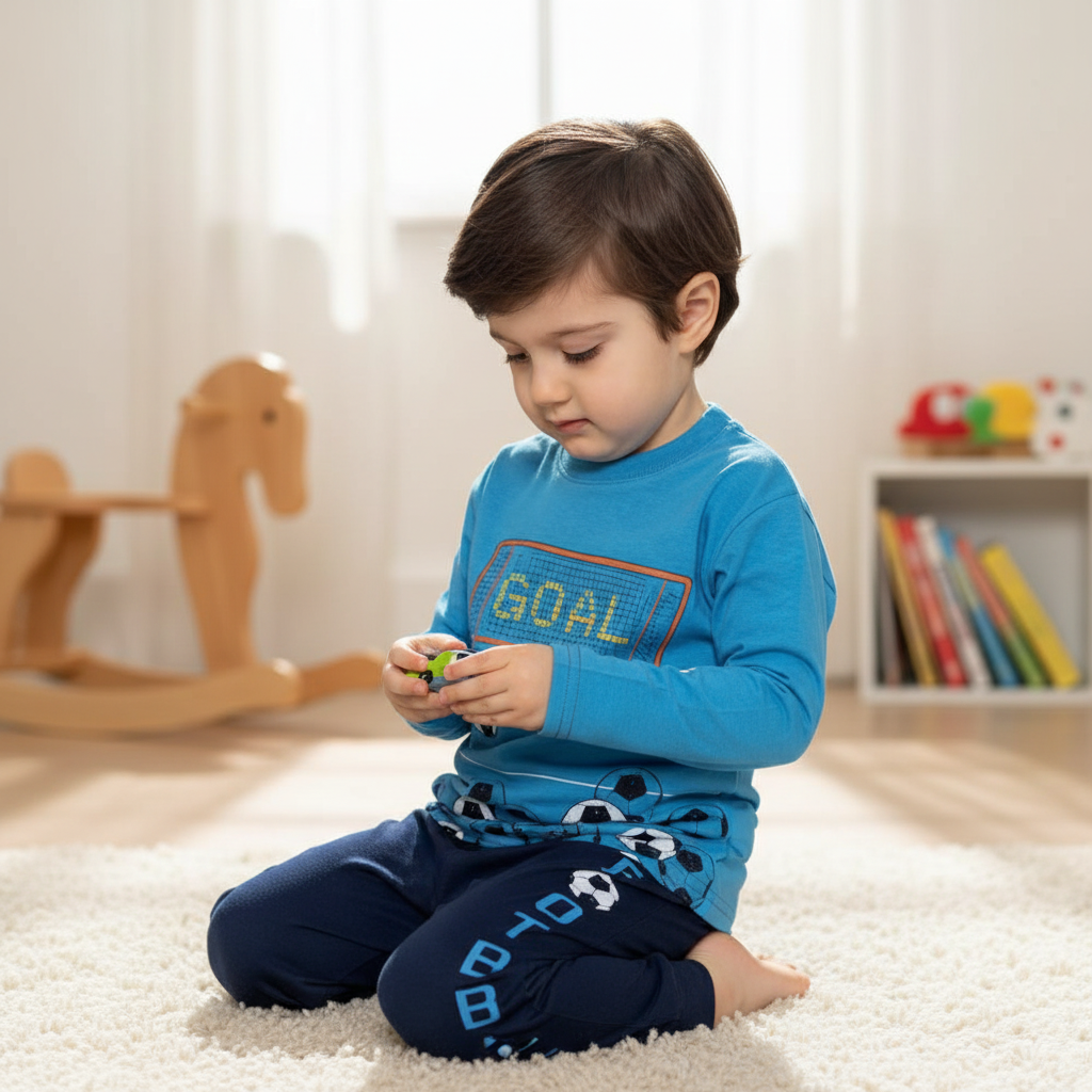 Boys 100% Cotton Pajama Set – Ultra Soft & Breathable Kids Sleepwear – Short Sleeve Top and Long Pants – Lightweight Comfortable PJs for Toddler & Big Boys