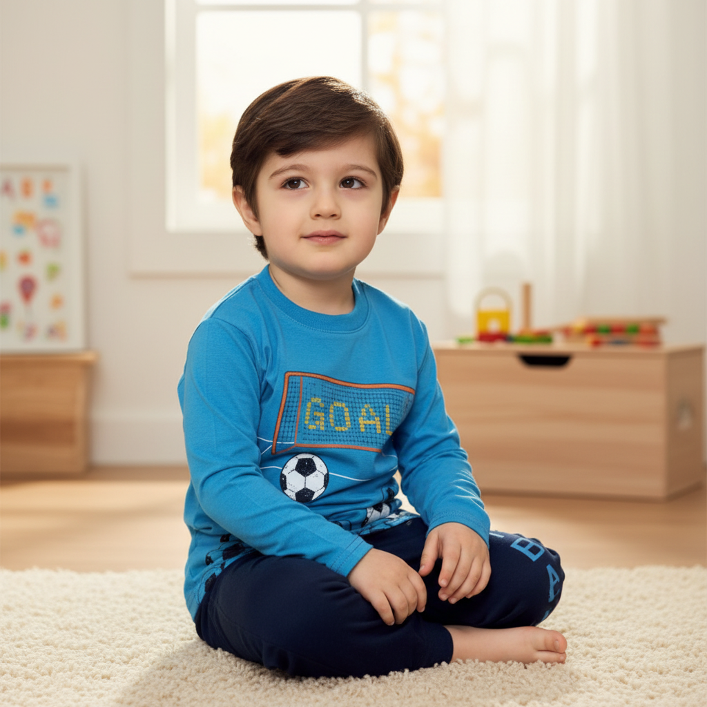 Boys 100% Cotton Pajama Set – Ultra Soft & Breathable Kids Sleepwear – Short Sleeve Top and Long Pants – Lightweight Comfortable PJs for Toddler & Big Boys