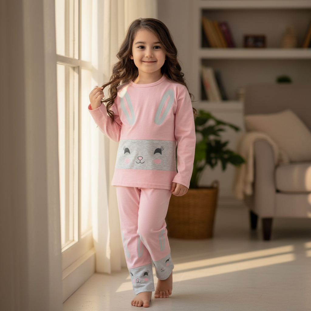 Girls Cotton Pajama Set – Ultra Soft & Breathable Kids Sleepwear – Short Sleeve Top & Long Pants – Lightweight Comfortable PJs for Toddler & Big Girls