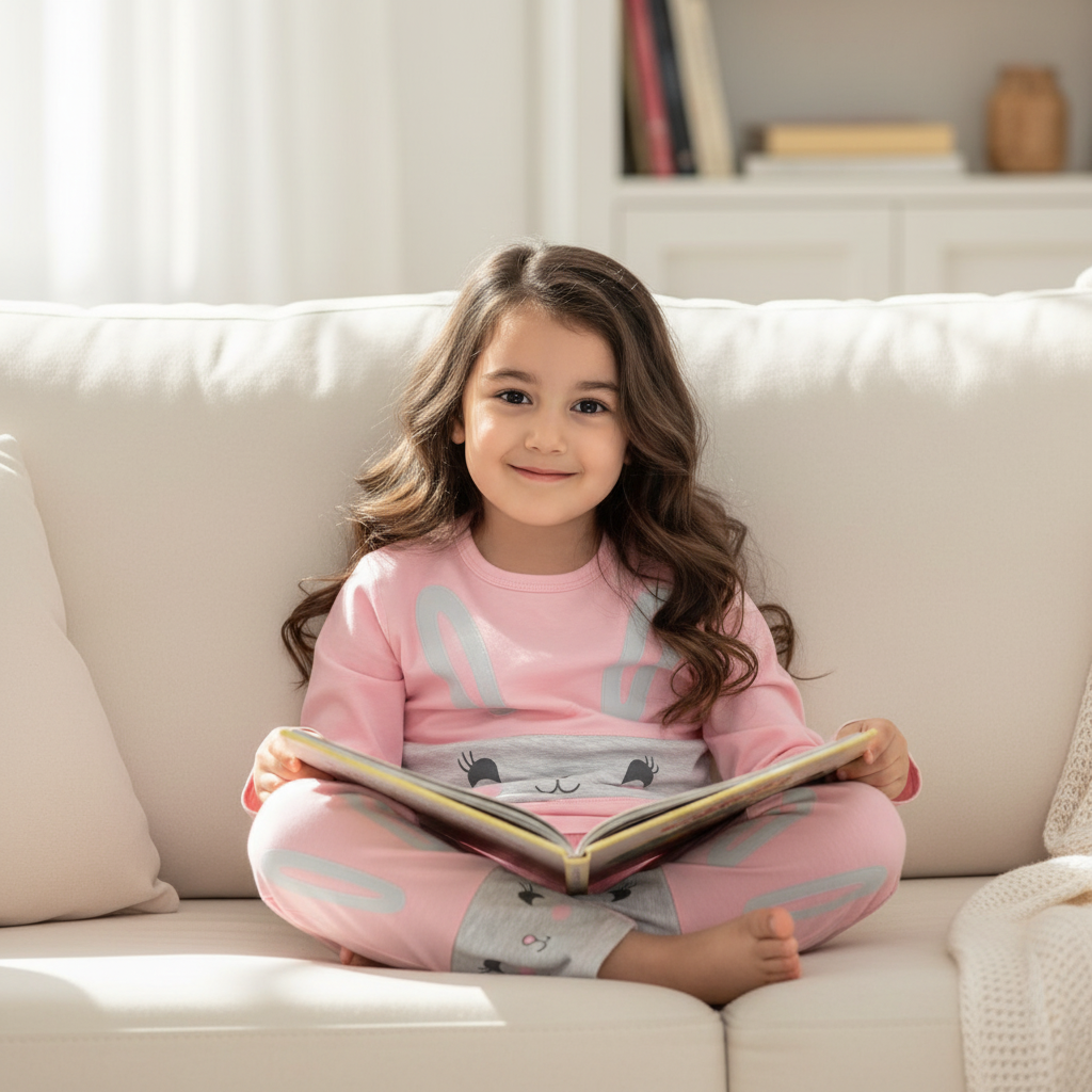 Girls Cotton Pajama Set – Ultra Soft & Breathable Kids Sleepwear – Short Sleeve Top & Long Pants – Lightweight Comfortable PJs for Toddler & Big Girls