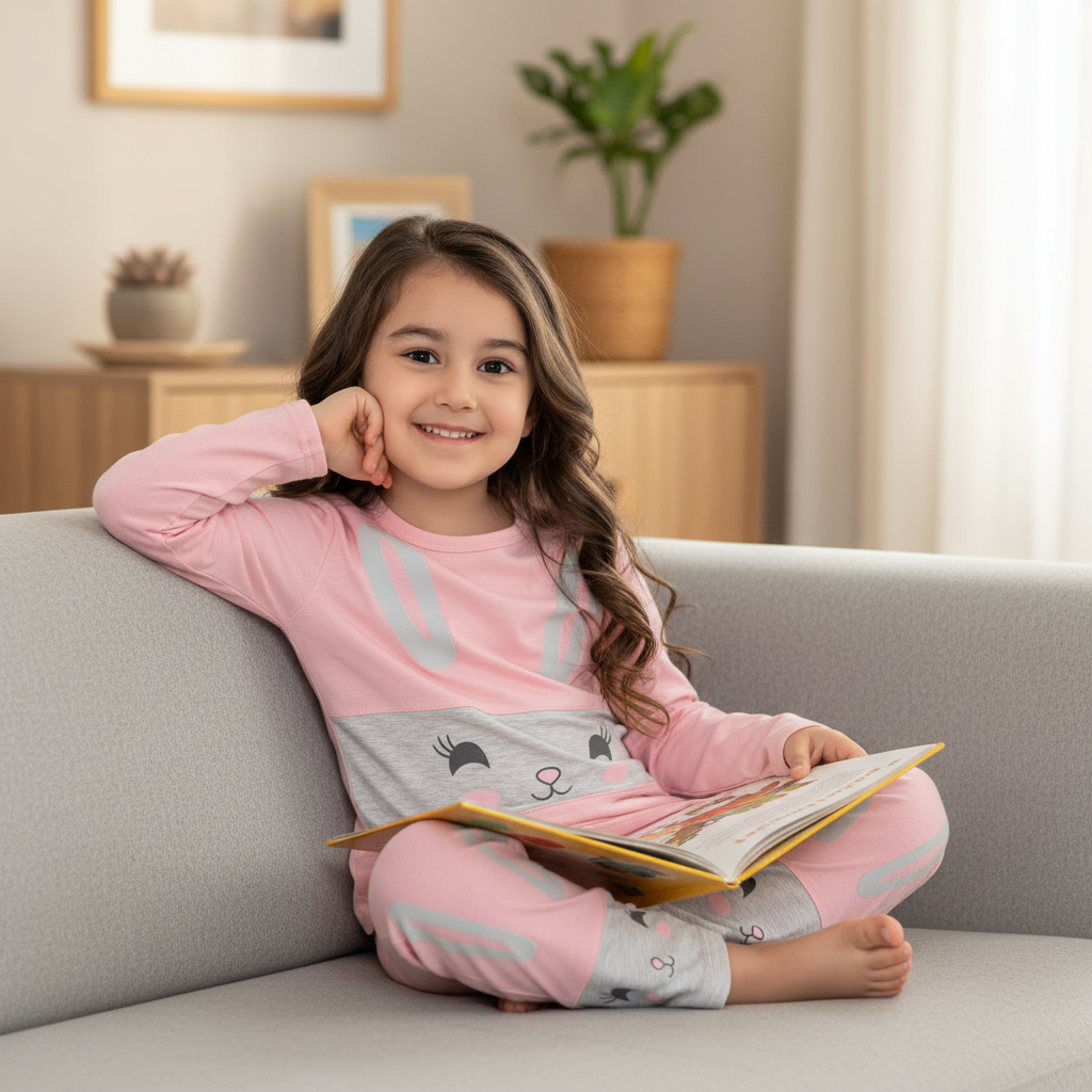 Girls Cotton Pajama Set – Ultra Soft & Breathable Kids Sleepwear – Short Sleeve Top & Long Pants – Lightweight Comfortable PJs for Toddler & Big Girls