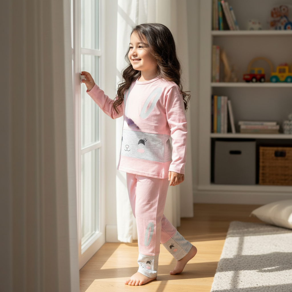 Girls Cotton Pajama Set – Ultra Soft & Breathable Kids Sleepwear – Short Sleeve Top & Long Pants – Lightweight Comfortable PJs for Toddler & Big Girls