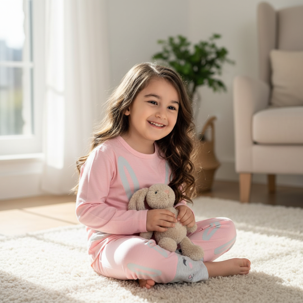 Girls Cotton Pajama Set – Ultra Soft & Breathable Kids Sleepwear – Short Sleeve Top & Long Pants – Lightweight Comfortable PJs for Toddler & Big Girls