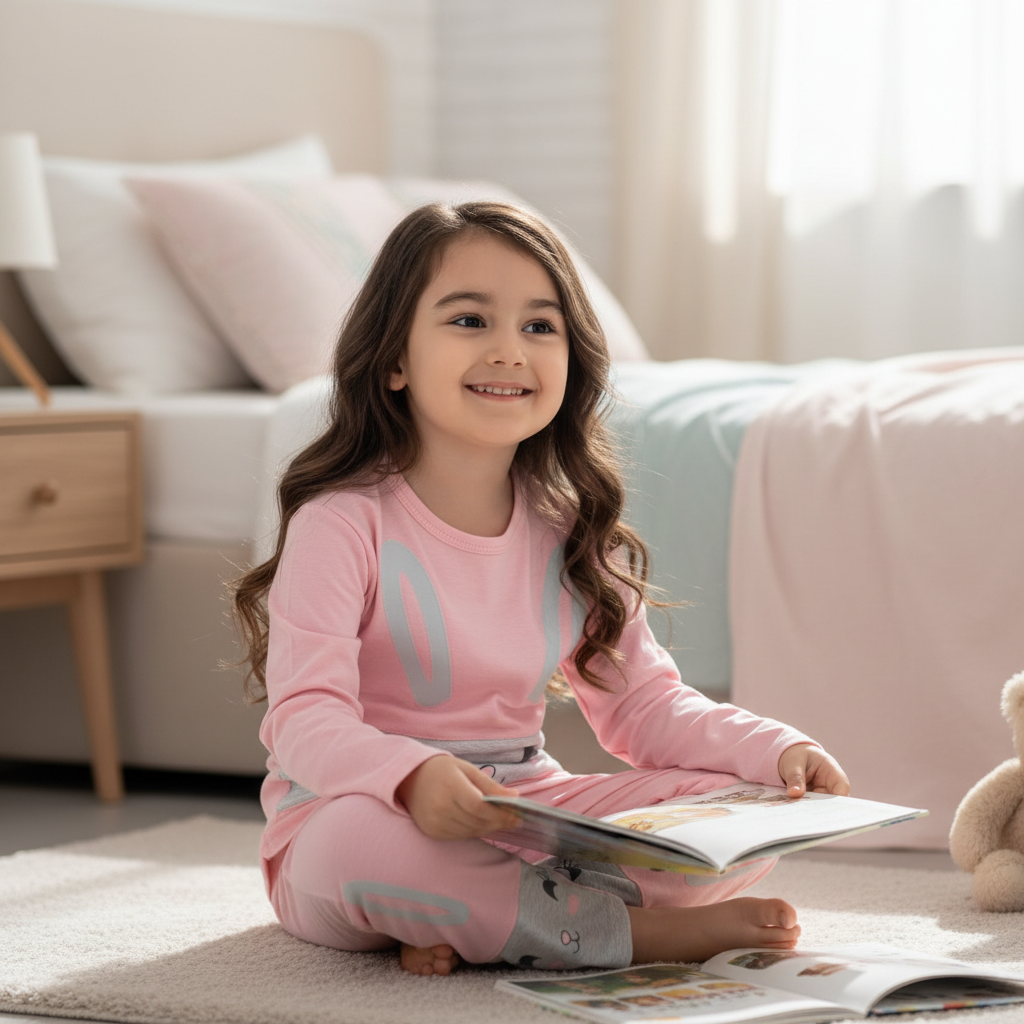 Girls Cotton Pajama Set – Ultra Soft & Breathable Kids Sleepwear – Short Sleeve Top & Long Pants – Lightweight Comfortable PJs for Toddler & Big Girls