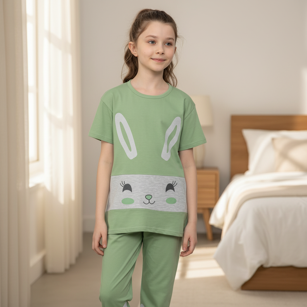 Girls Cotton Pajama Set – Ultra Soft & Breathable Kids Sleepwear – Short Sleeve Top & Long Pants – Lightweight Comfortable PJs for Toddler & Big Girls