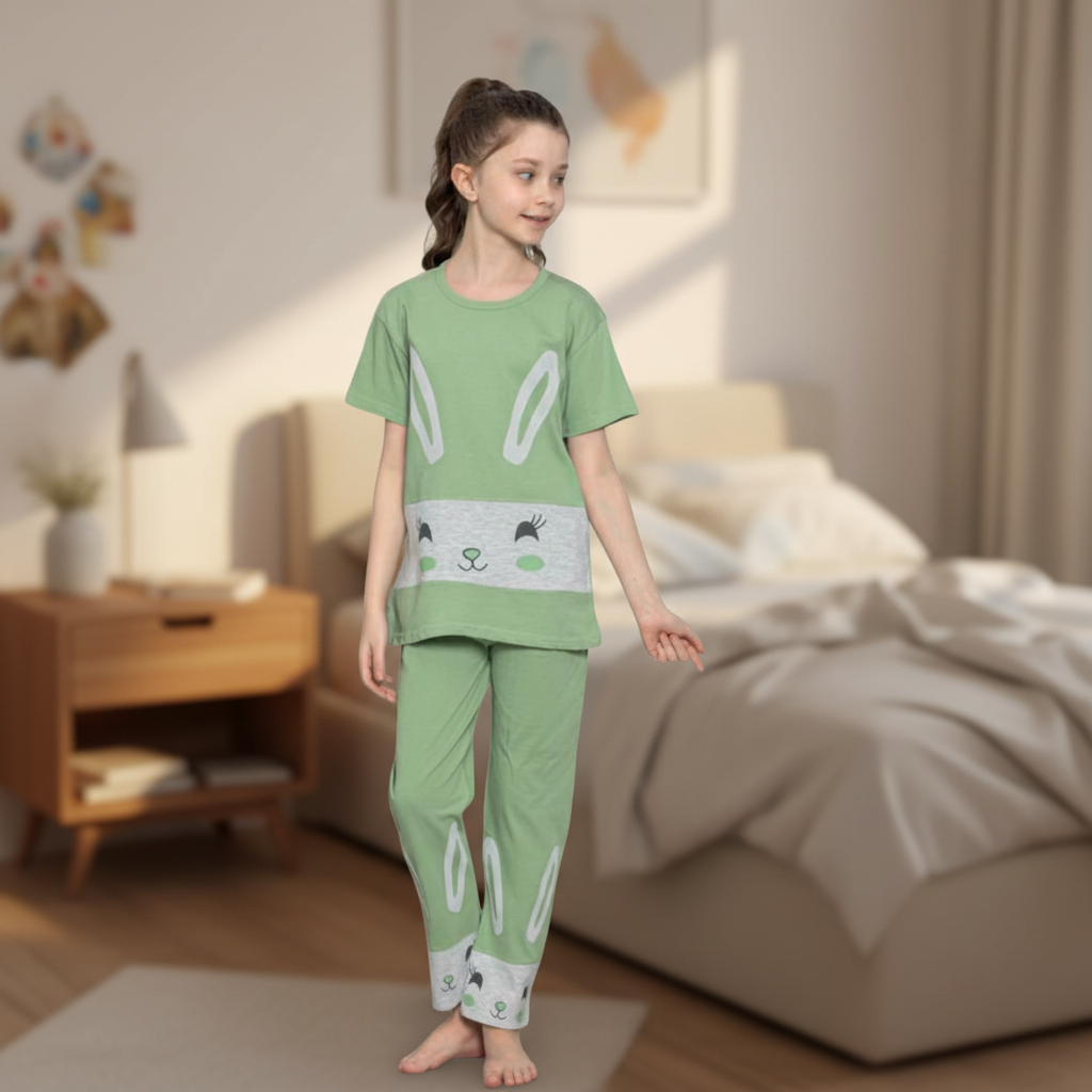 Girls Cotton Pajama Set – Ultra Soft & Breathable Kids Sleepwear – Short Sleeve Top & Long Pants – Lightweight Comfortable PJs for Toddler & Big Girls
