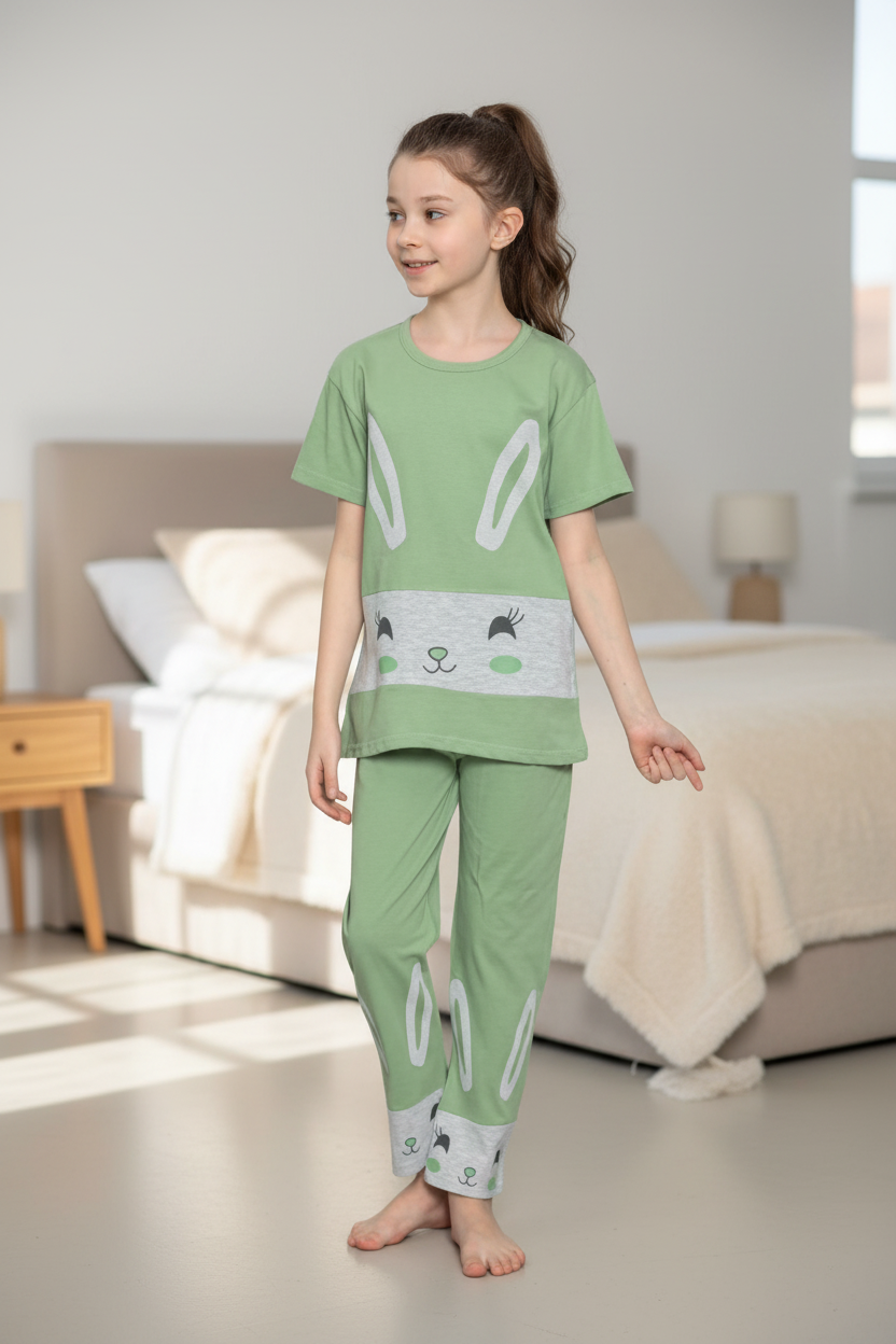 Girls Cotton Pajama Set – Ultra Soft & Breathable Kids Sleepwear – Short Sleeve Top & Long Pants – Lightweight Comfortable PJs for Toddler & Big Girls