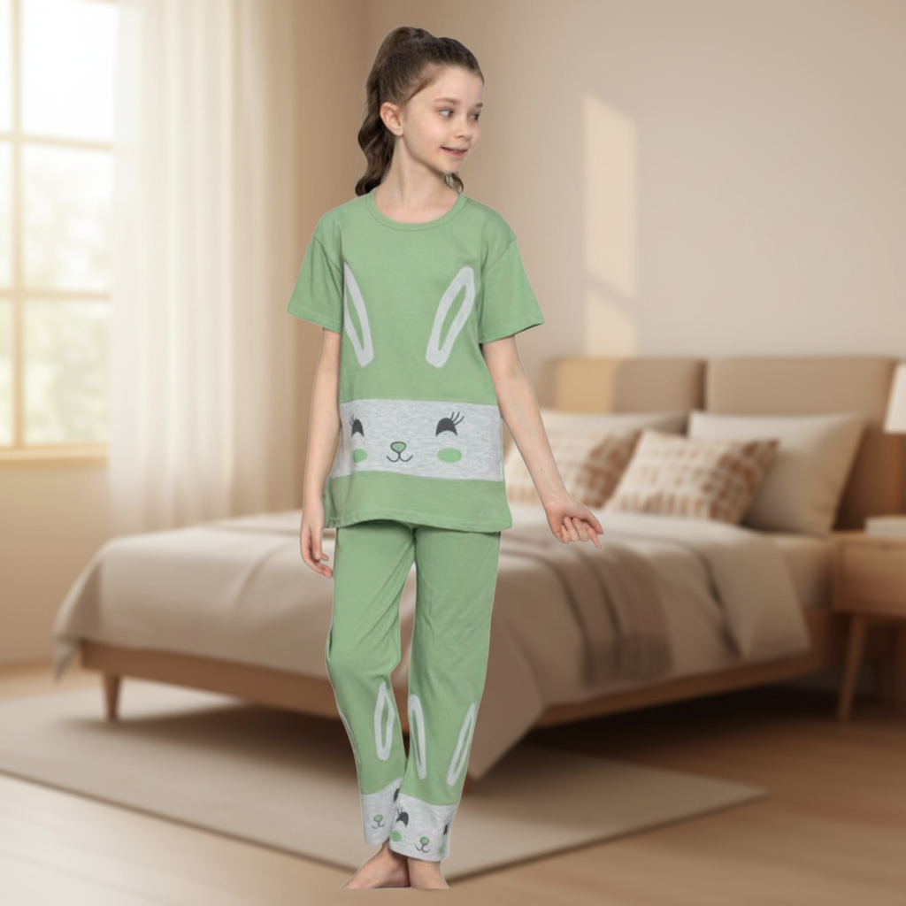 Girls Cotton Pajama Set – Ultra Soft & Breathable Kids Sleepwear – Short Sleeve Top & Long Pants – Lightweight Comfortable PJs for Toddler & Big Girls